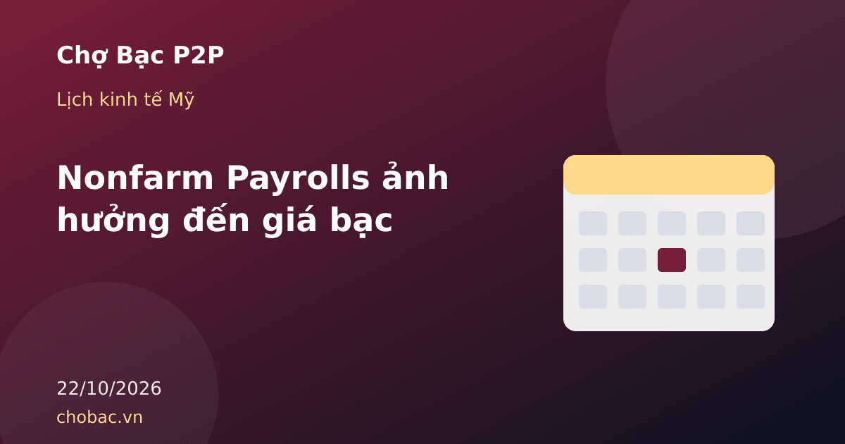 Minh hoạ lịch ngày công bố báo cáo việc làm Nonfarm Payrolls ảnh hưởng đến giá bạc
